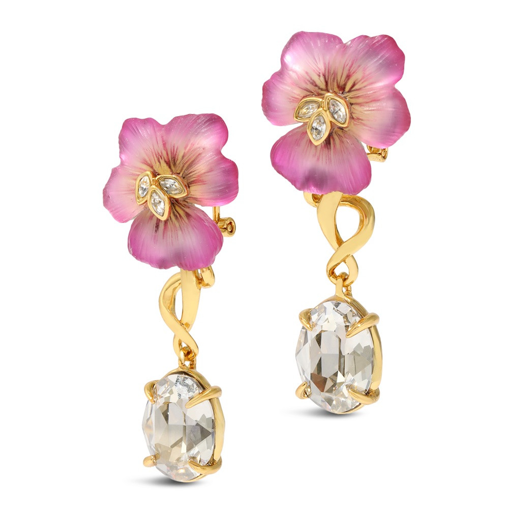 Pink Pansy Crystal Lucite Drop Earrings, Alexis Bittar, tomfoolery