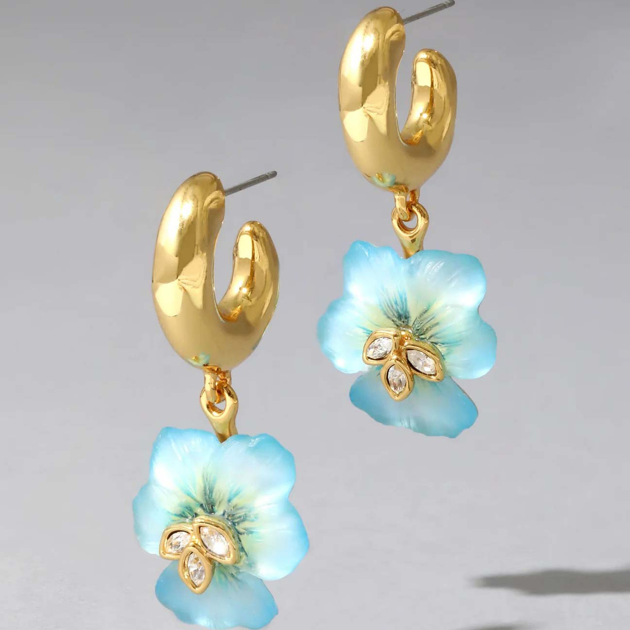 Blue Pansy Crystal Lucite Hoop Earrings, Alexis Bittar, tomfoolery