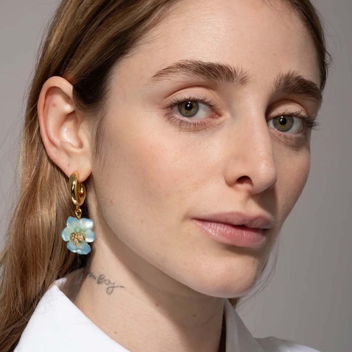 Blue Pansy Crystal Lucite Hoop Earrings, Alexis Bittar, tomfoolery