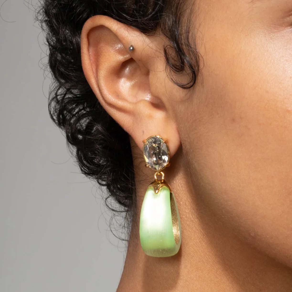 Green Bonbon Crystal Lucite Teardrop Hoops, Alexis Bittar, tomfoolery