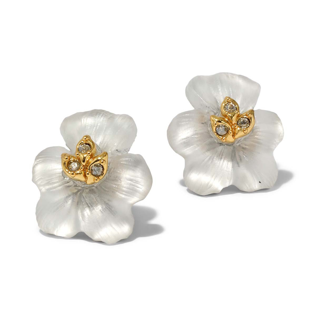 White Pansy Lucite Studs, Alexis Bittar, tomfoolery