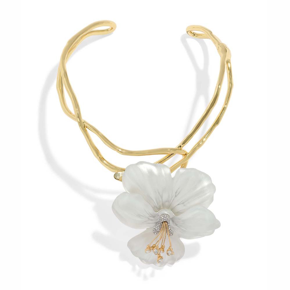 White Pansy Lucite Vine Collar Necklace, Alexis Bittar, tomfoolery