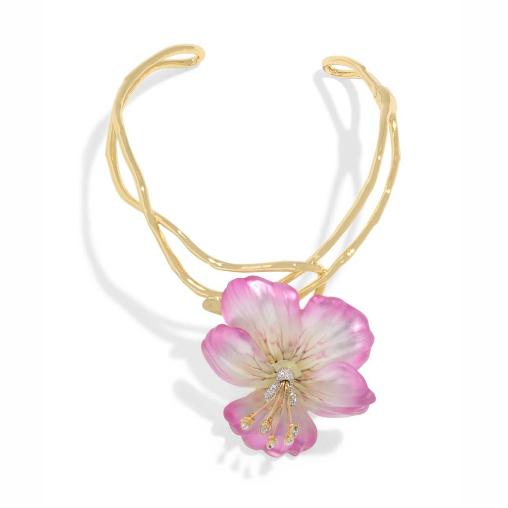 Pink Pansy Lucite Vine Collar Necklace, Alexis Bittar, tomfoolery