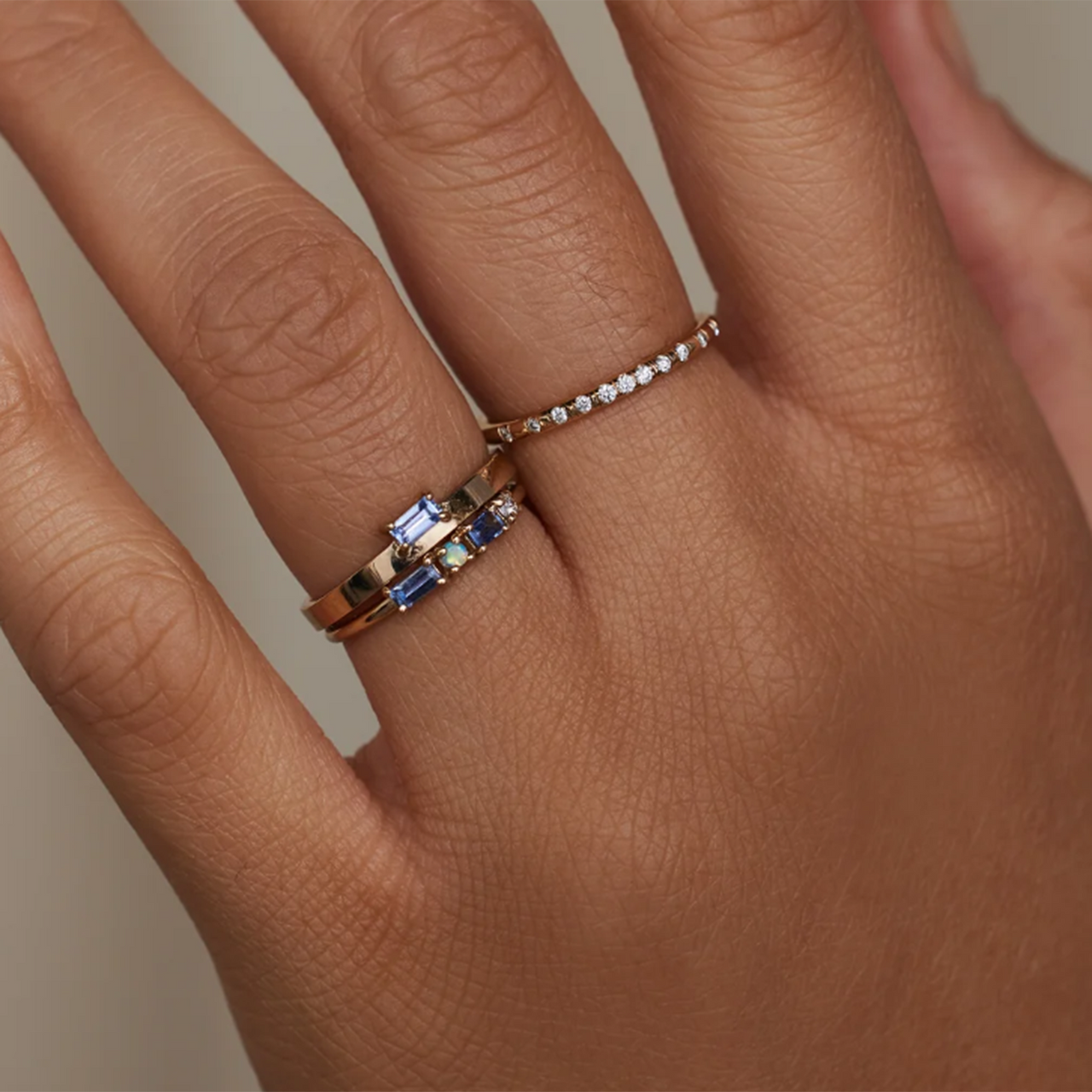 Sapphire, Diamond Opal Pillar Ring Tomfoolery London