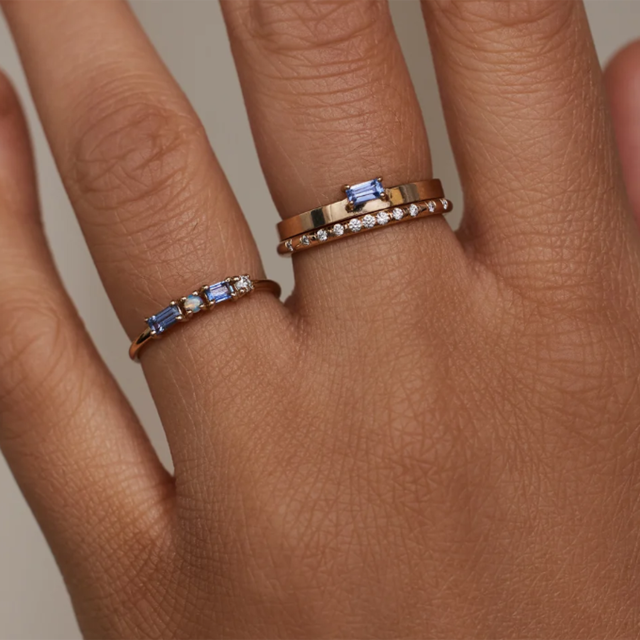 Sapphire, Diamond Opal Pillar Ring Tomfoolery London