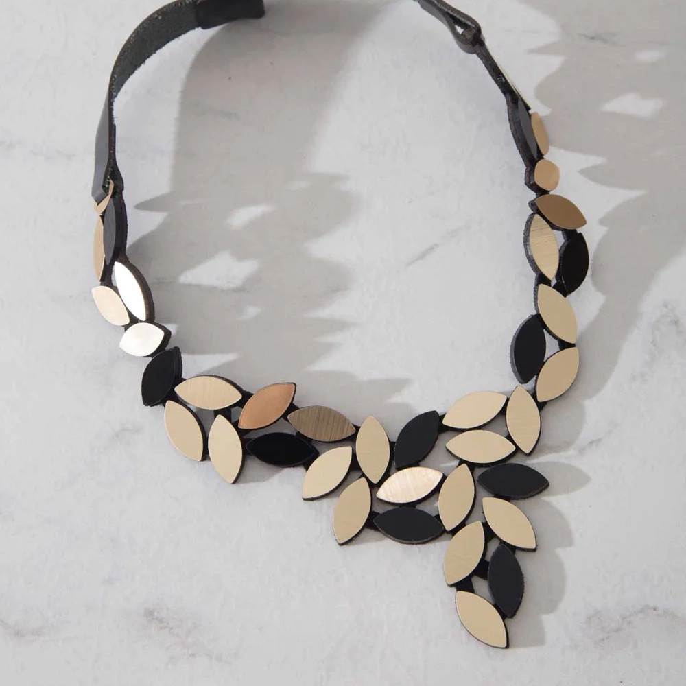 Acrylic Leaves Statement V Necklace, Iskin Sisters, tomfoolery