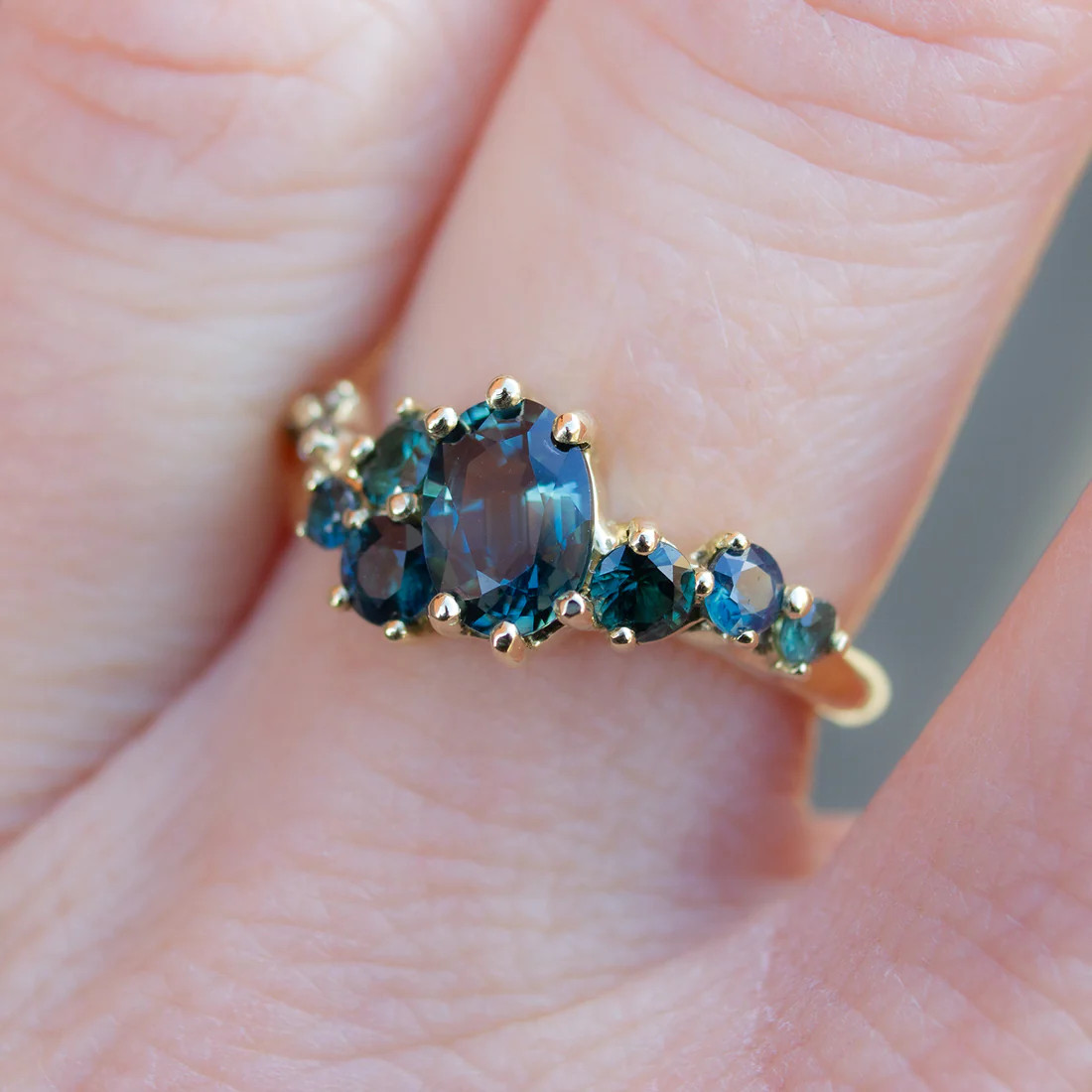 One-Of-A-Kind Teal Sapphire Dryad V Ring, Irena Chmura, tomfoolery