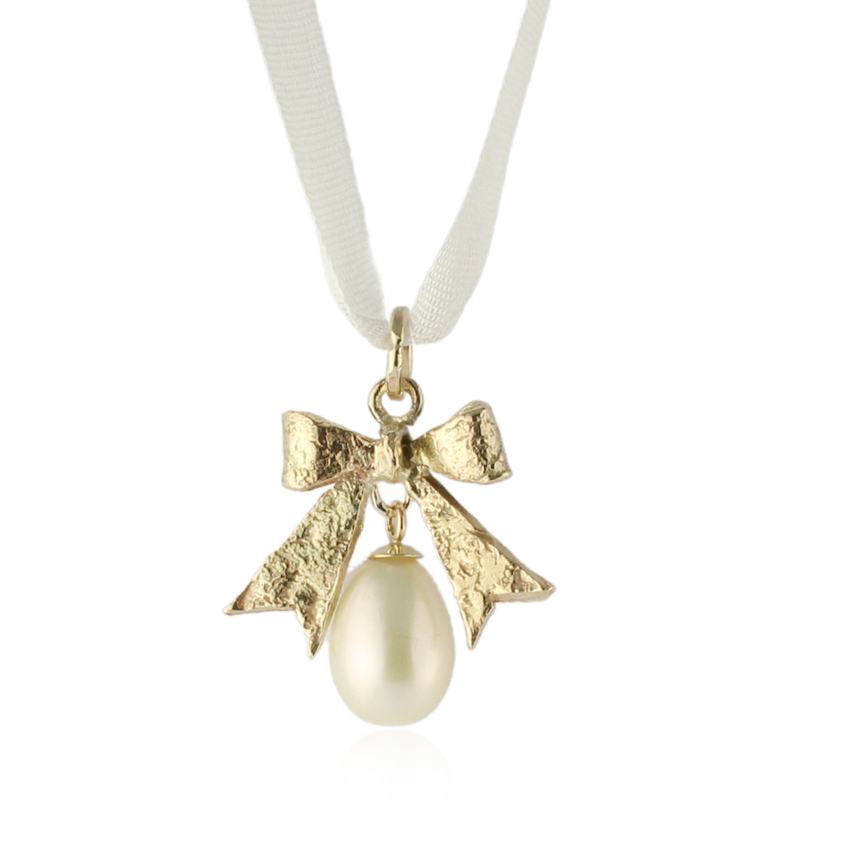 One-Of-A-Kind Gold Bow & Drop Pearl Pendant, Momocreatura, tomfoolery