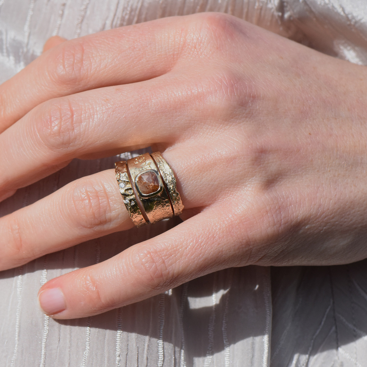 Orange Diamond Reverse Oak Wide Ring, Issy White, tomfoolery