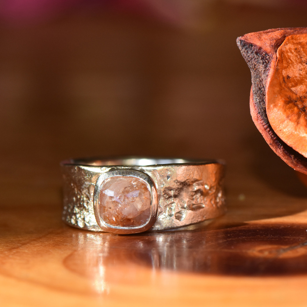 Orange Diamond Reverse Oak Wide Ring, Issy White, tomfoolery