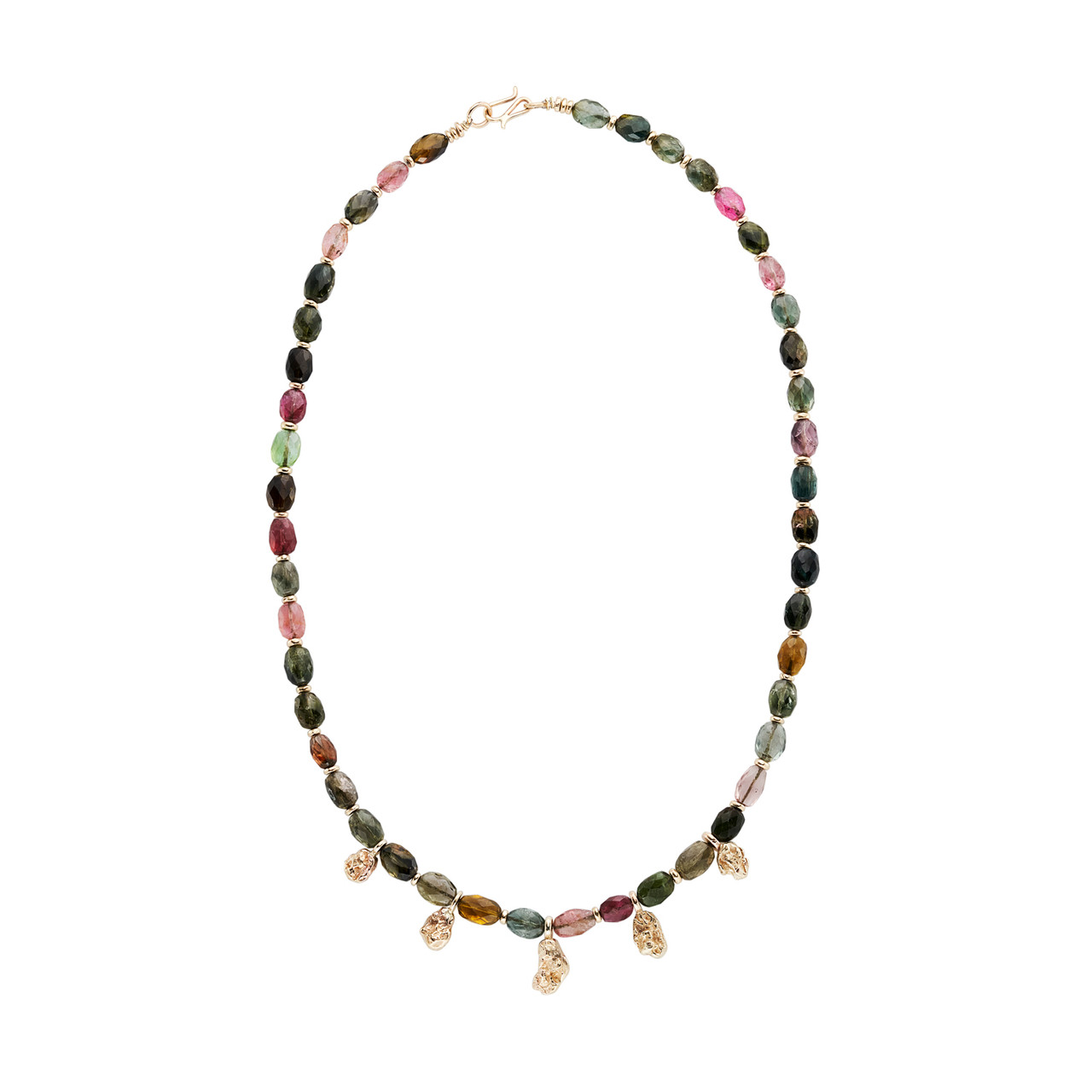 One-Of-A-Kind Tourmaline & Golden Nugget Beaded Necklace, Issy White, tomfoolery