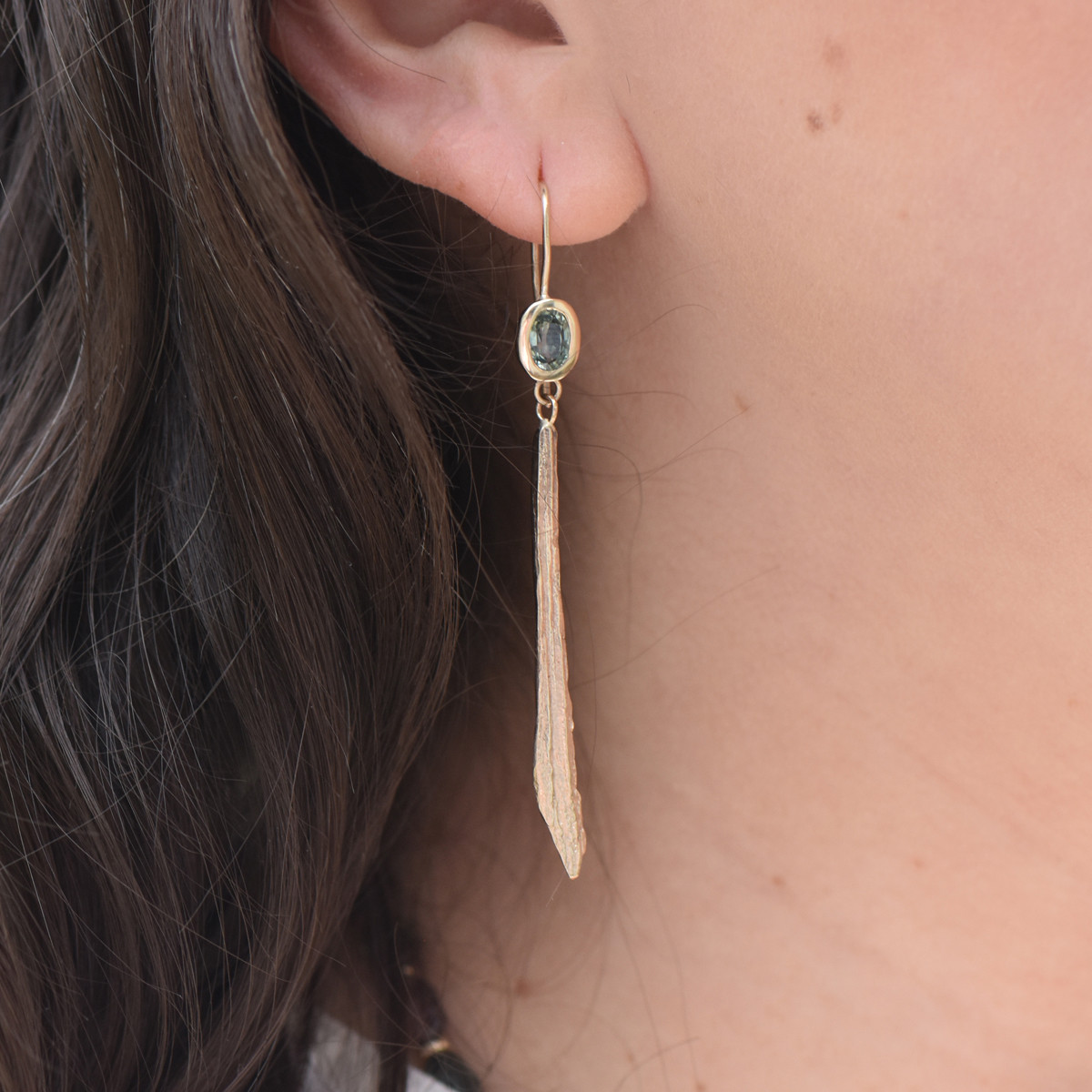 One-Of-A-Kind Gold & Sapphire Oak Drop Earrings, Issy White, tomfoolery