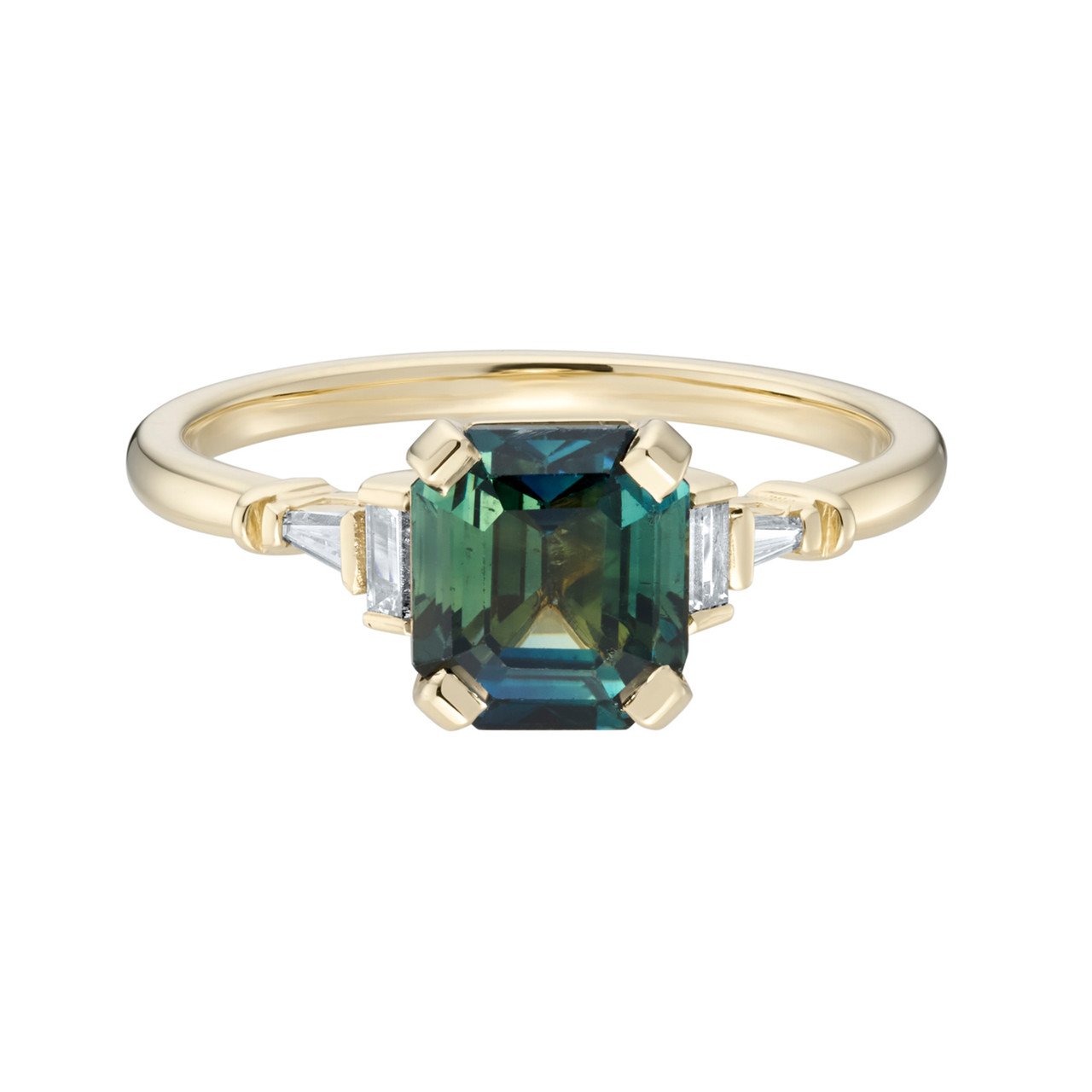 Lyon Teal Sapphire and Tapered Diamond Ring, tf House - Art Echo, tomfoolery