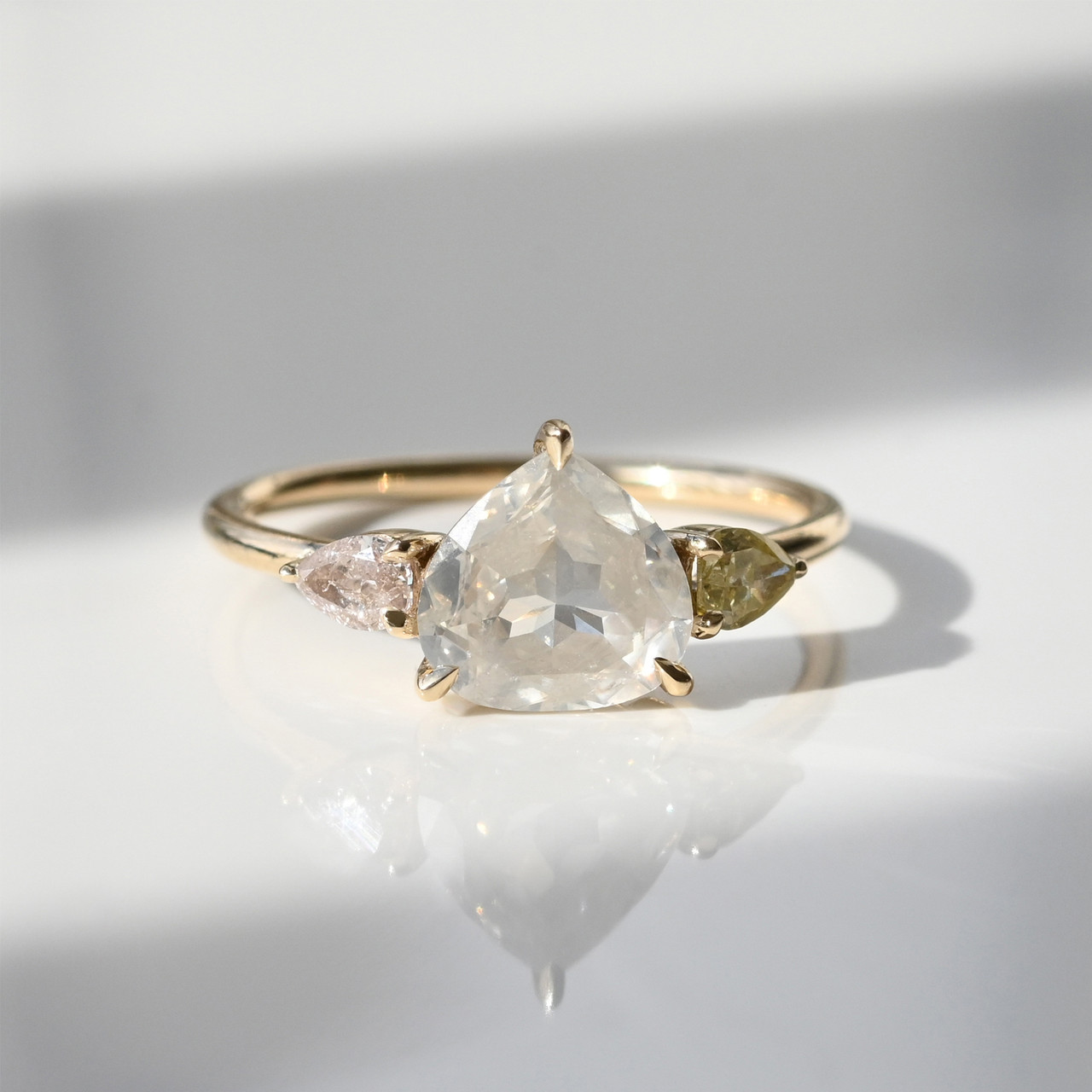 TRIO Grey Pear & Asymmetrical Diamond Three Stone Ring, tf house - Infinite, tomfoolery