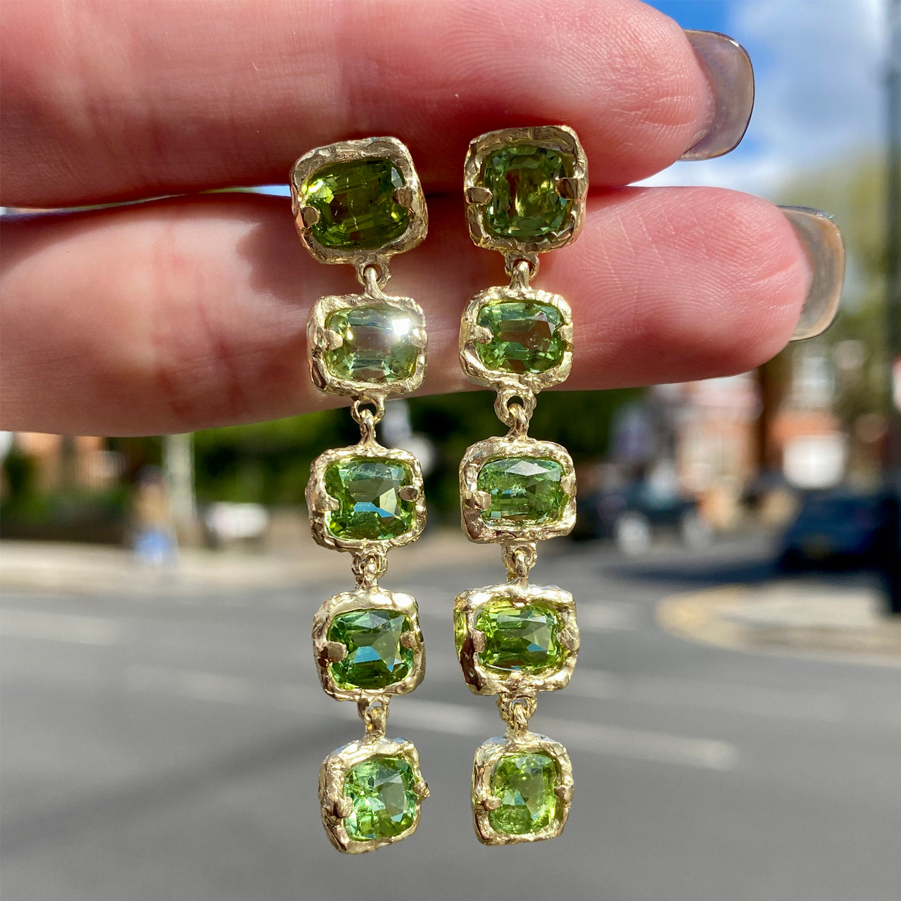 One-Of-A-Kind Green Tourmaline Drop Earrings, Leto Lama, tomfoolery