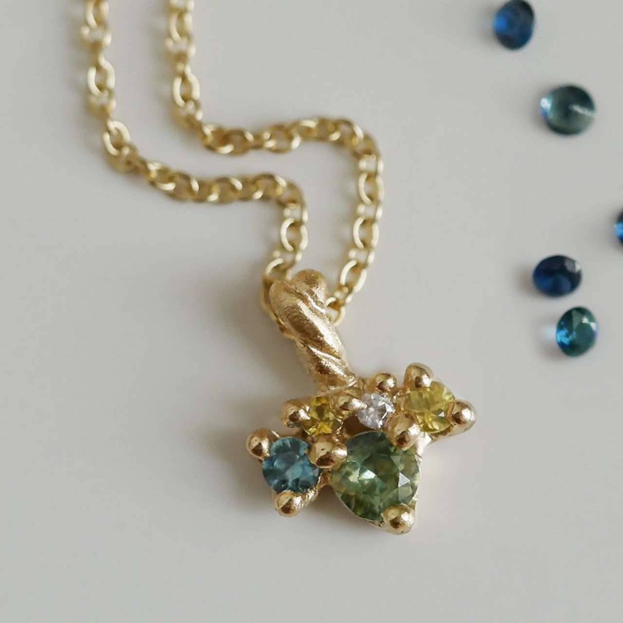 One-Of-A-Kind Falling Leaf Sapphire Pendant, Rosalyn Faith, tomfoolery