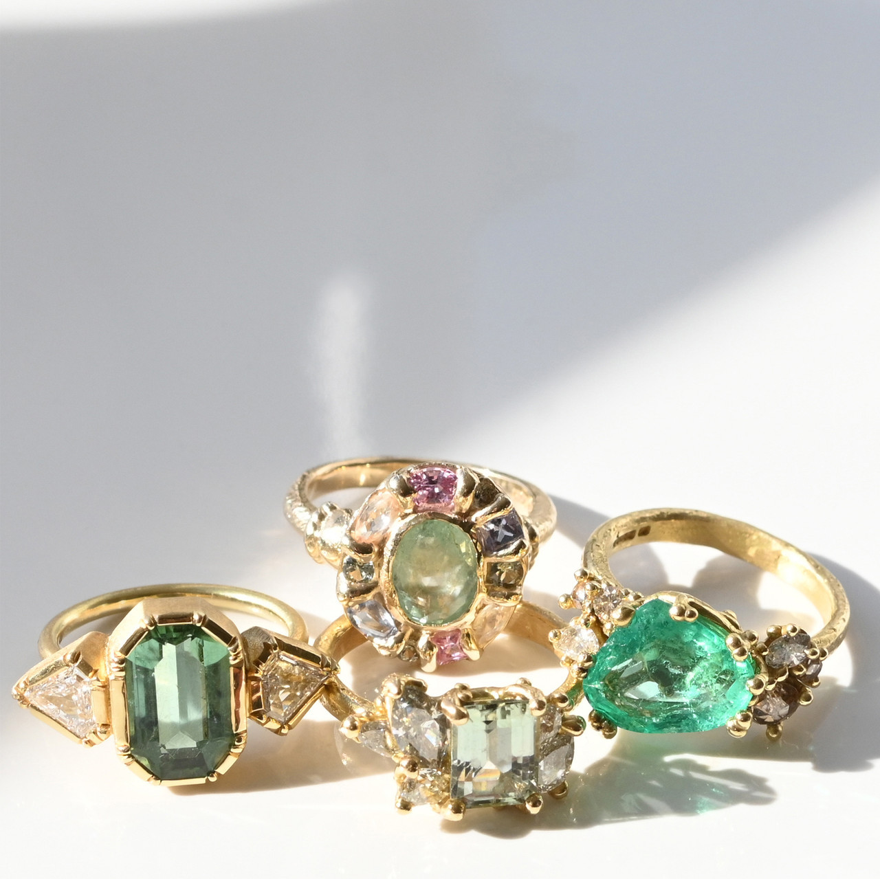 tf Exclusive Asymmetric Emerald & Diamond Cluster Ring, Ruth Tomlinson, tomfoolery