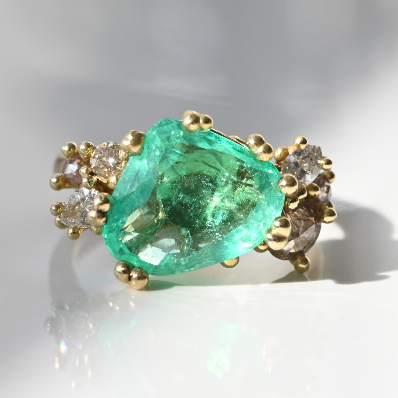 tf Exclusive Asymmetric Emerald & Diamond Cluster Ring, Ruth Tomlinson, tomfoolery