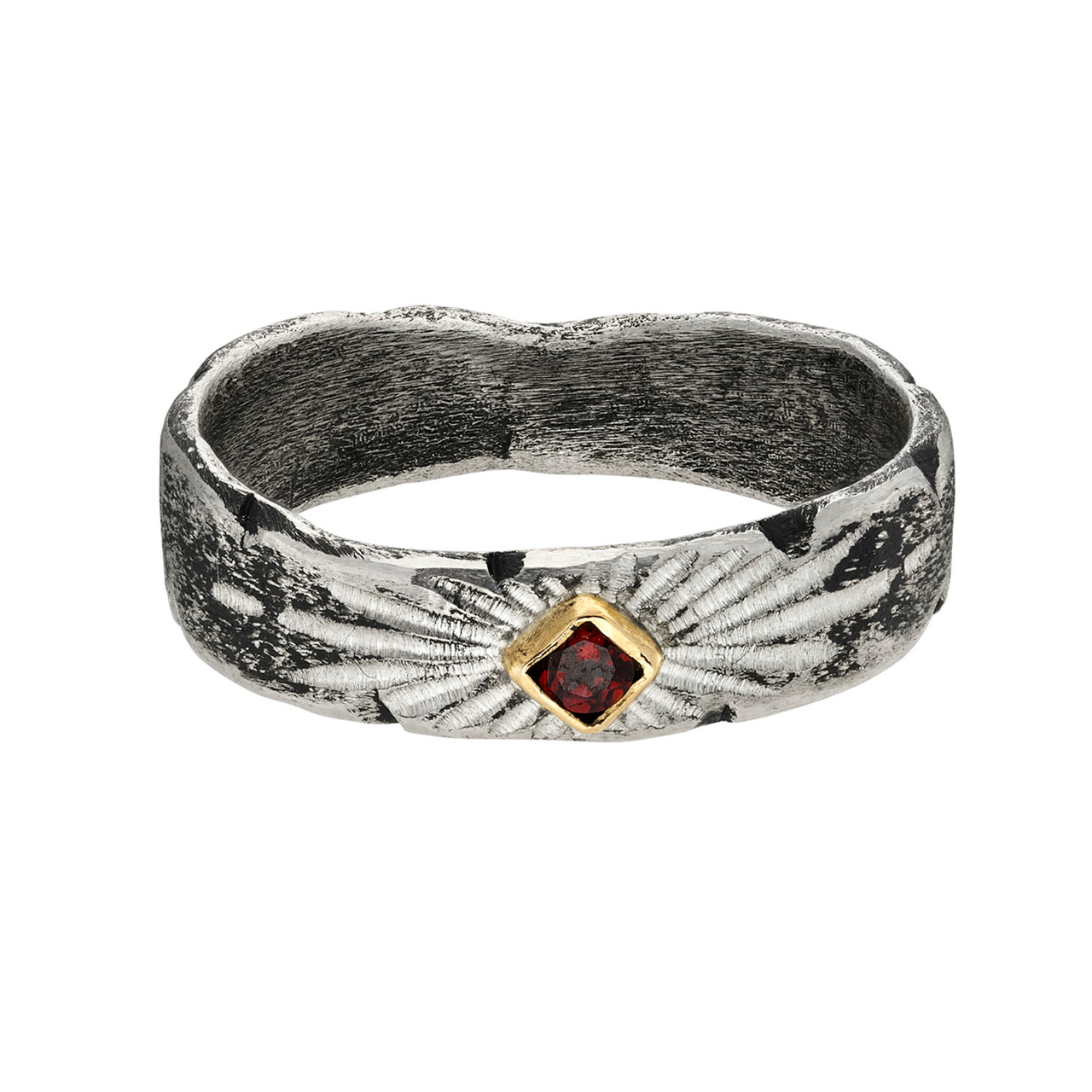 Rustic Silver Signature Band with Garnet, Franny E, tomfoolery