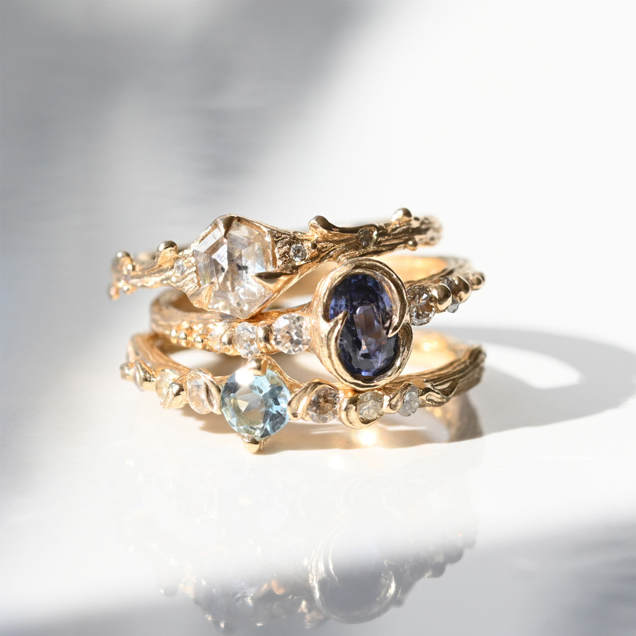 Aquamarine & Champagne Diamond Fae Ring, Charlotte Rowenna, tomfoolery