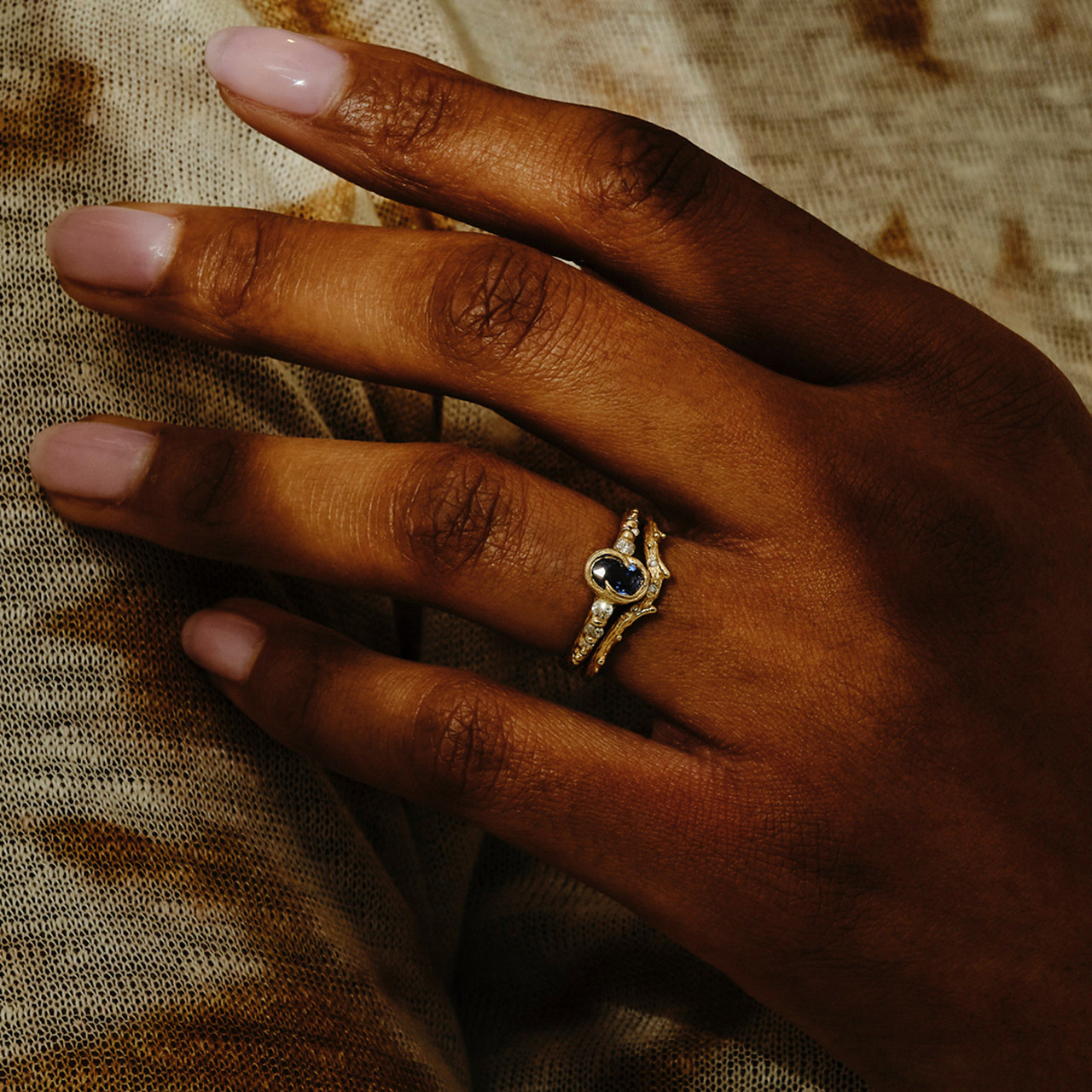 Blue Sapphire & Diamond Fae Ring, Charlotte Rowenna, tomfoolery