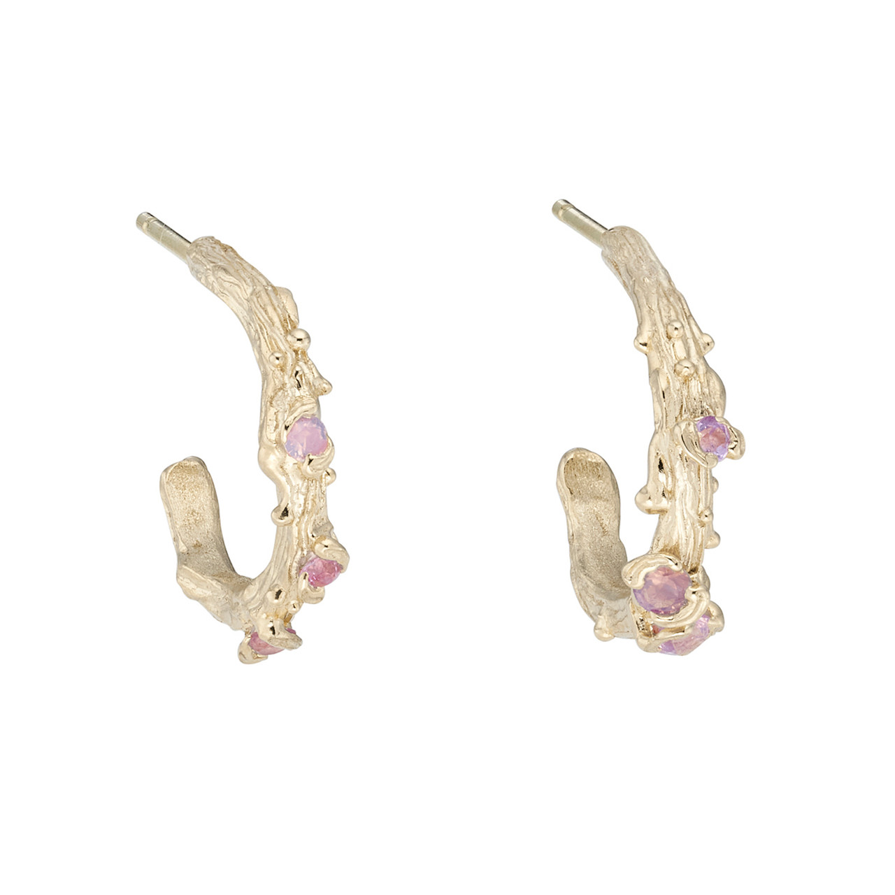 Opalescent Pink Sapphire Gold Fae Hoops, Charlotte Rowenna, tomfoolery