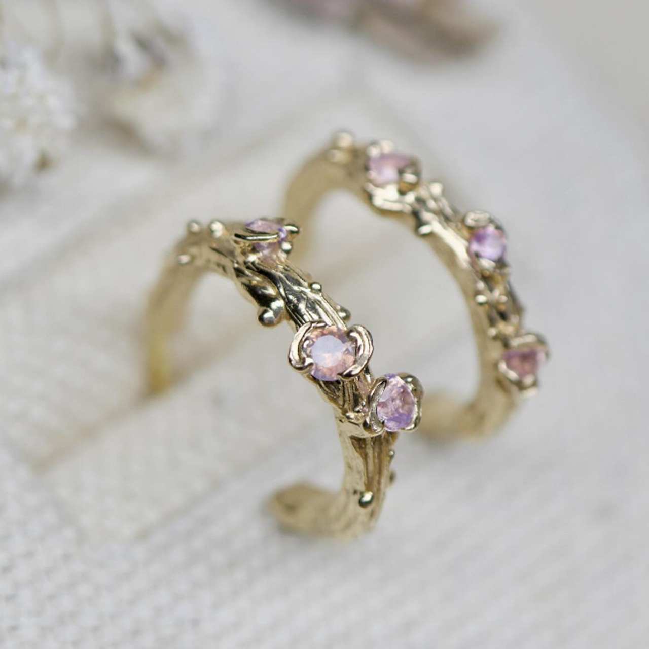 Opalescent Pink Sapphire Gold Fae Hoops, Charlotte Rowenna, tomfoolery