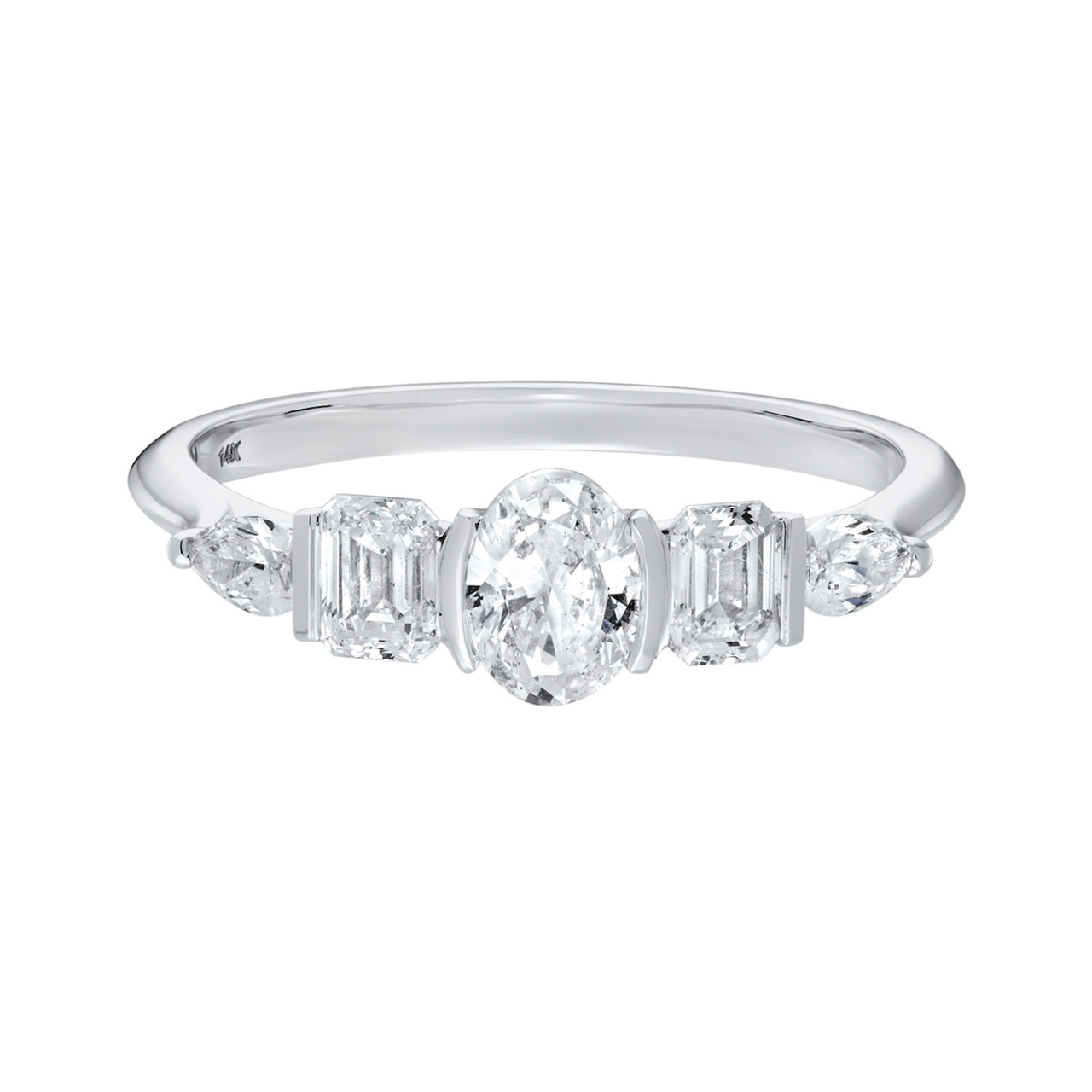 White Gold Oval Five Diamond Ring tf House - Diamonds, tomfoolery