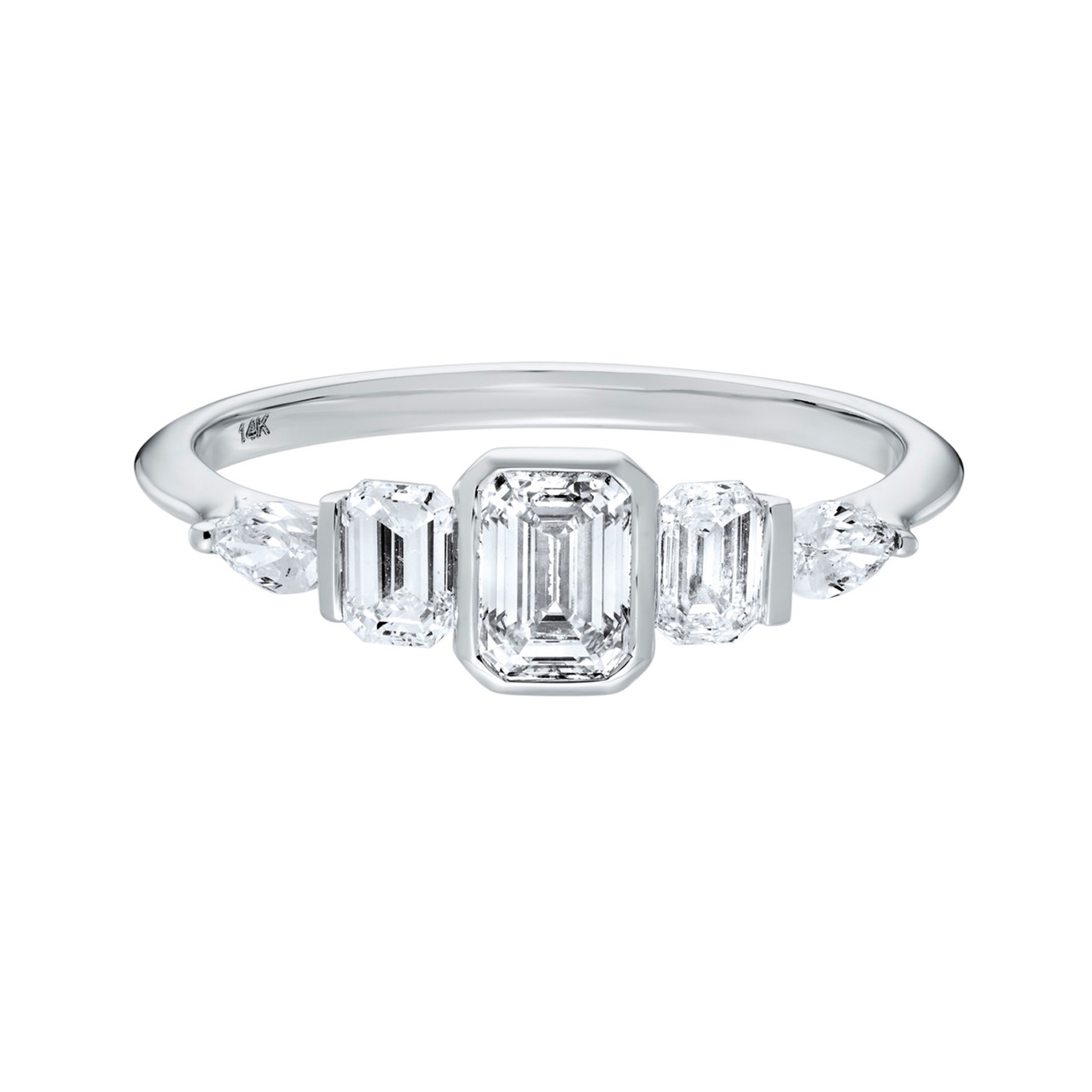 White Gold Emerald Cut Five Diamond Ring, tf House - Diamonds, tomfoolery