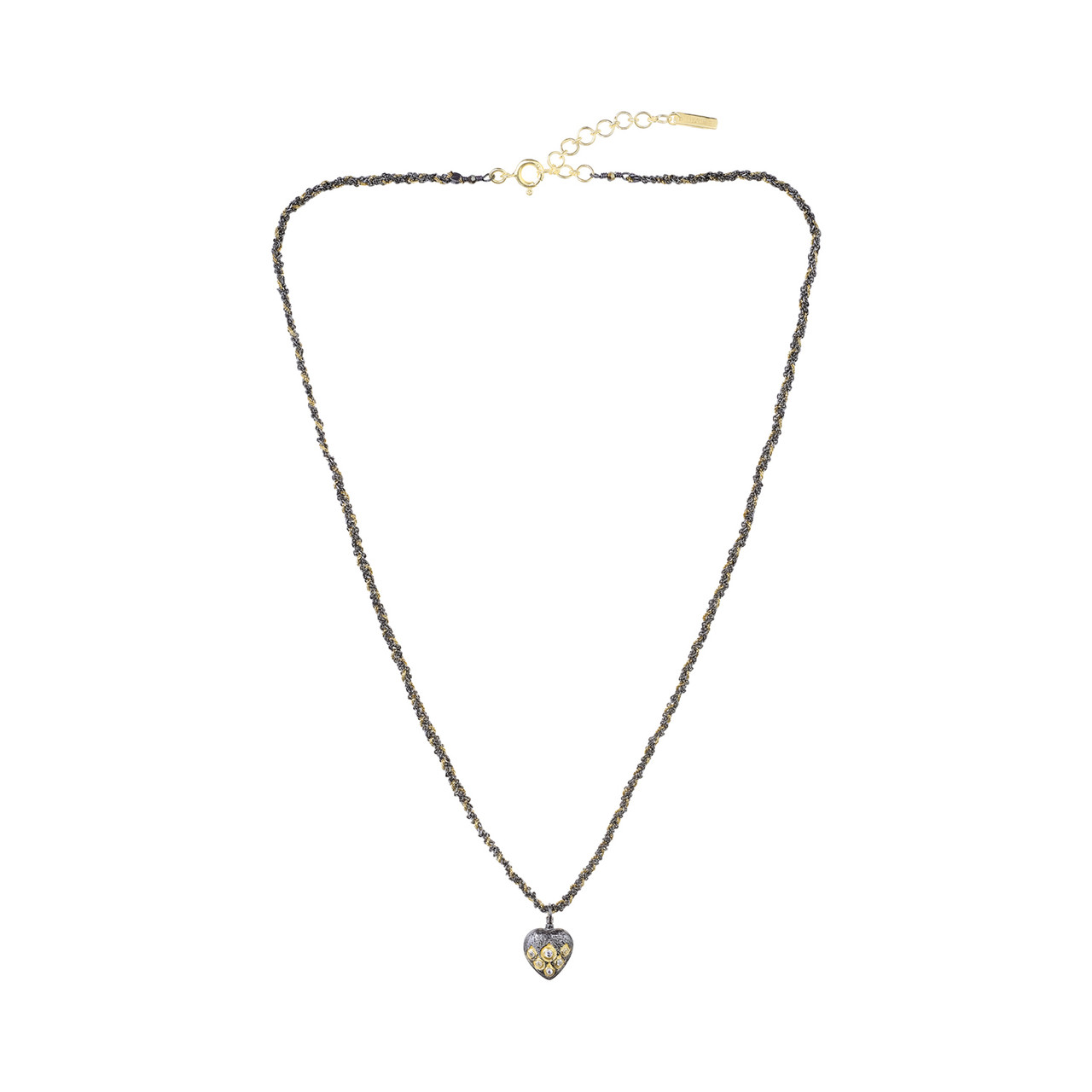 N° 890 Gold & Braided Silk Ruthenium Heart Pendant, Marie Laure Chamorel, tomfoolery