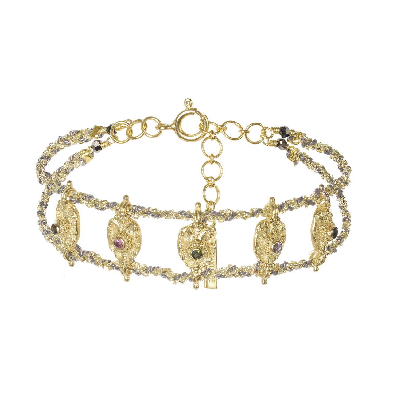 N° 875 Gold, Braided Silk & Crystal Bracelet, Marie Laure Chamorel, tomfoolery