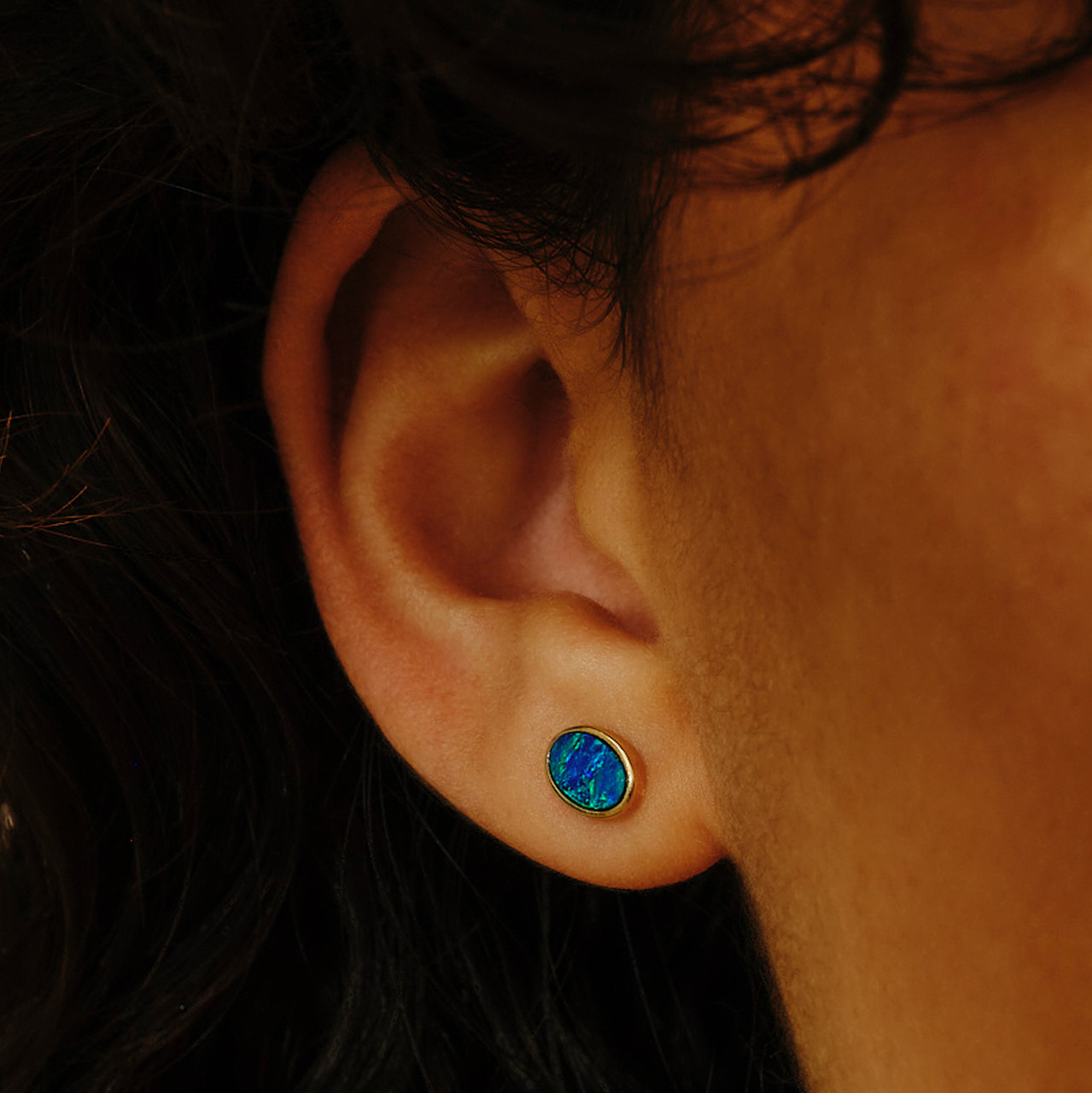 Deep Blue Opal Round Studs, OPAL, tomfoolery