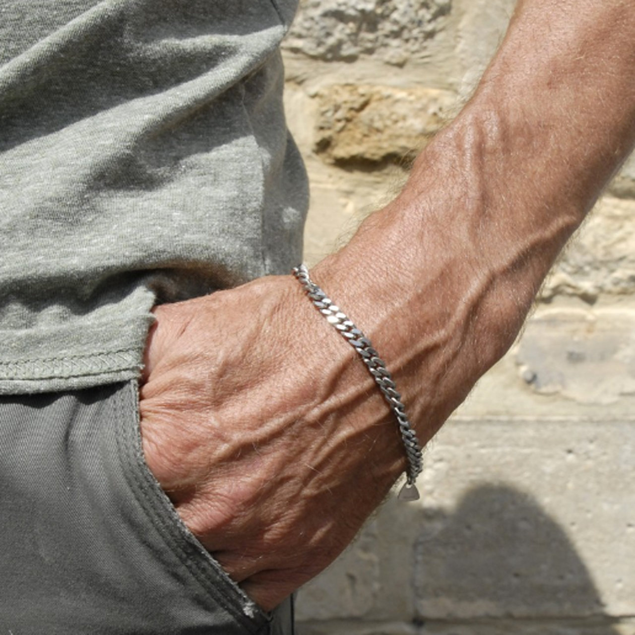 Titanium Flat Curb Chain Bracelet, Titanium, tomfoolery