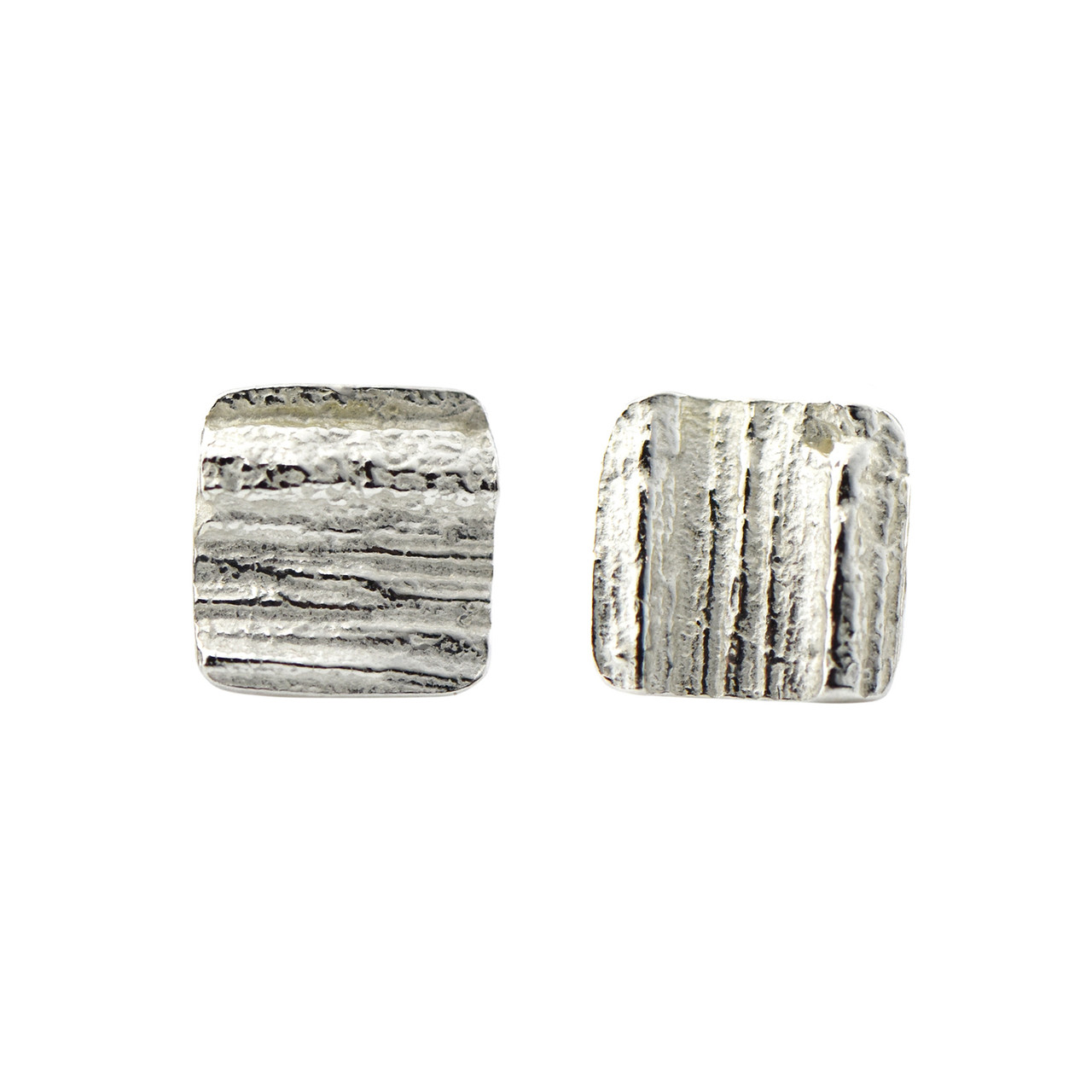 Silver Square Textured Oak Studs, Issy White, tomfoolery