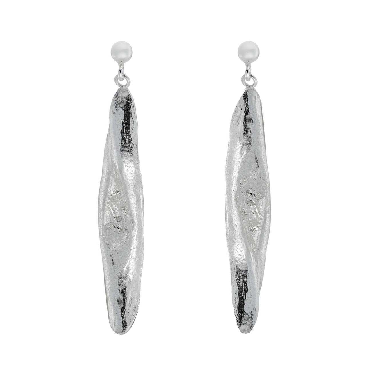 Silver Textured Driftwood Drop Earrings, Issy White, tomfoolery