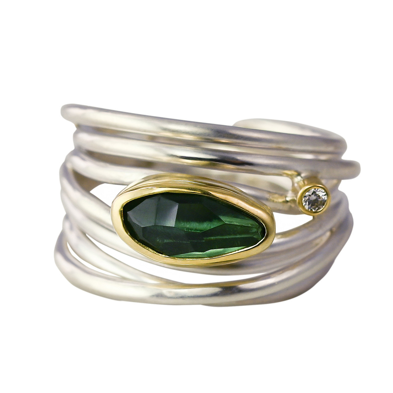 Green Tourmaline & Silver Wide Wrap Ring, Margoni, tomfoolery