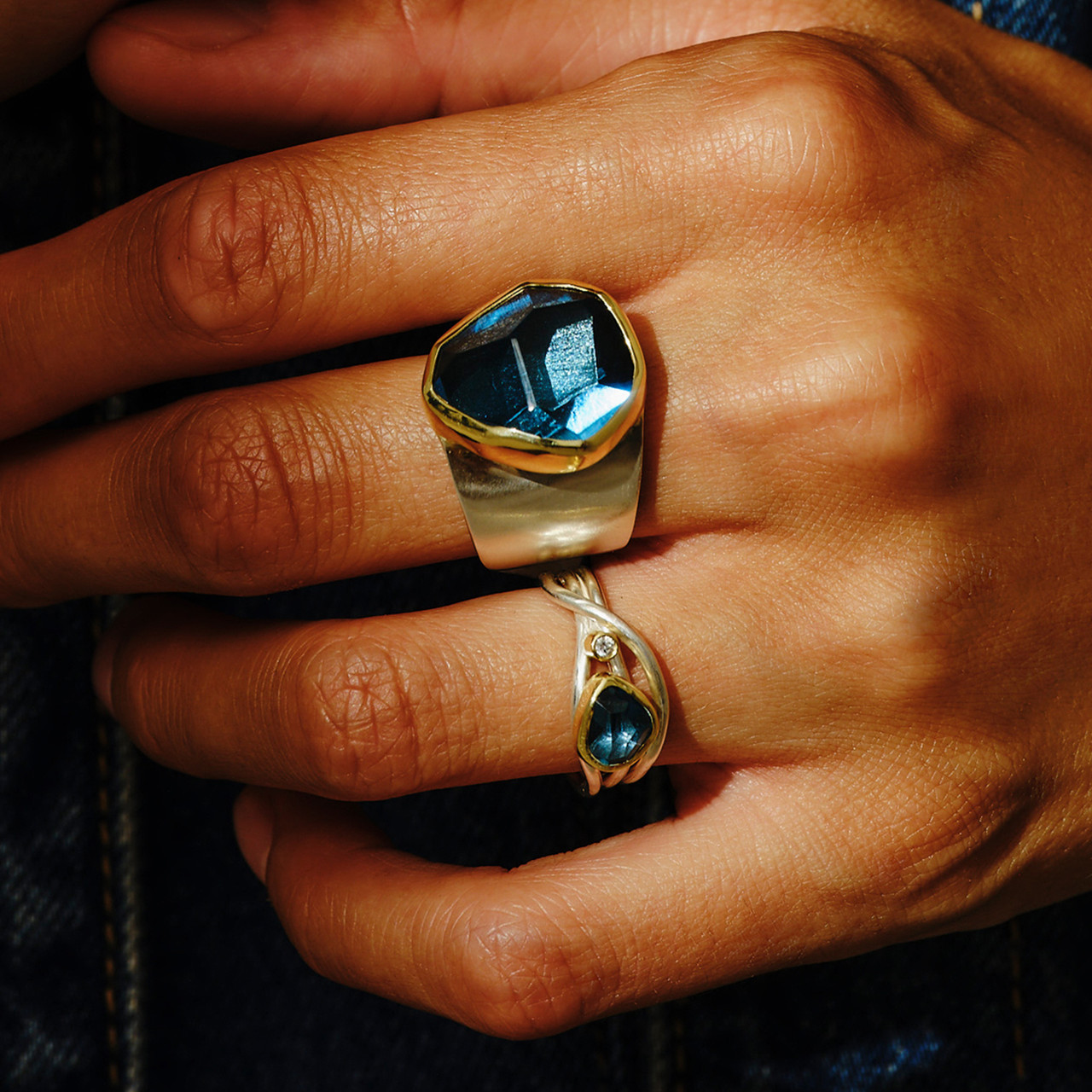 Irregular Blue Topaz Wide Statement Ring Tomfoolery London