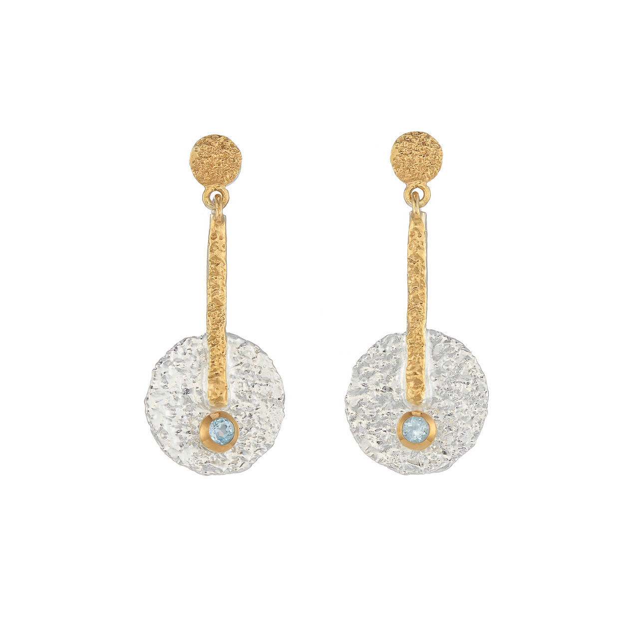 Silver & Gold Geometric Drop Earrings with Blue Topaz - Tomfoolery London