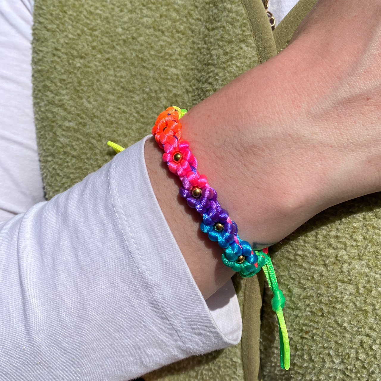 Rainbow Flower Drawstring Bracelet, Venessa Arizaga, tomfoolery