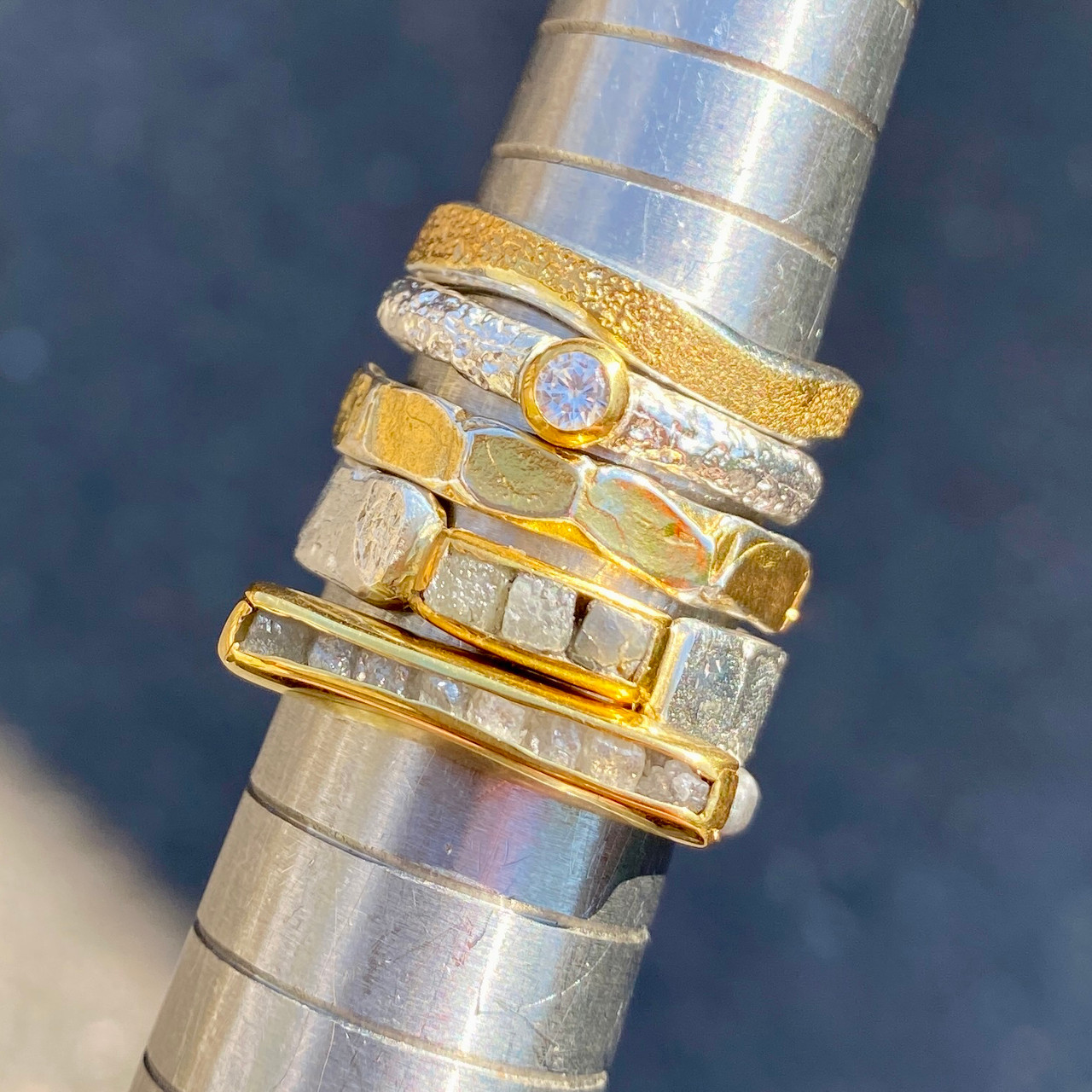 Silver, Gold & Rough Diamond Bar Ring, Eva Stone, tomfoolery