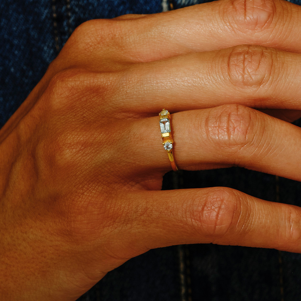 Blue Topaz Octagon Stacking Ring, tf House - Beaded, tomfoolery