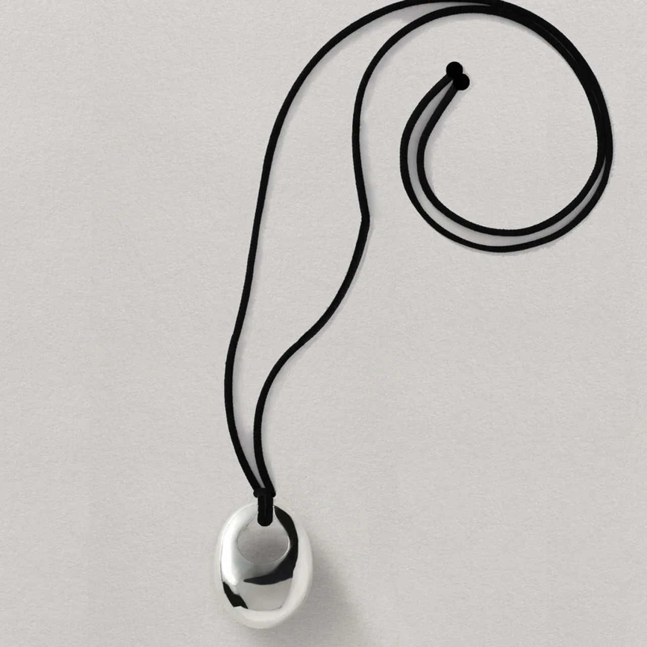 Black Cord & Silver Sculptural Pendant, Annika Inez, tomfoolery