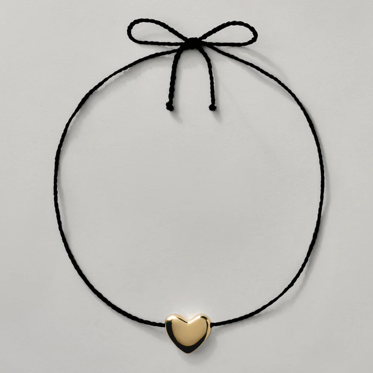 Black Cord & Gold Heart Necklace - Tomfoolery London