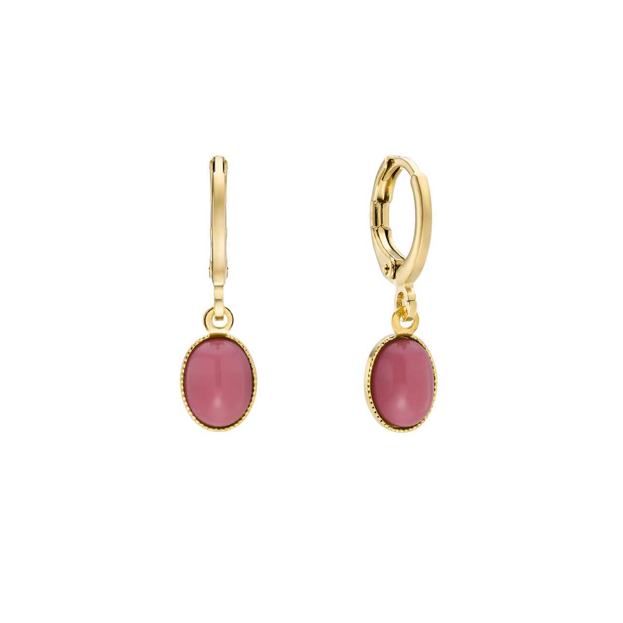 Pink Agate Cabochon Hoops, By Garance, tomfoolery