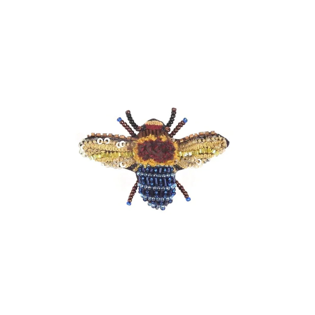 Blue Banded Bee Beaded Sequin Brooch, Trovelore, Tomfoolery London