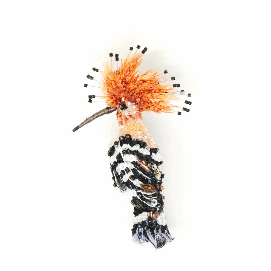 Hoopoe Bird Beaded Sequin Brooch, Trovelore, Tomfoolery London