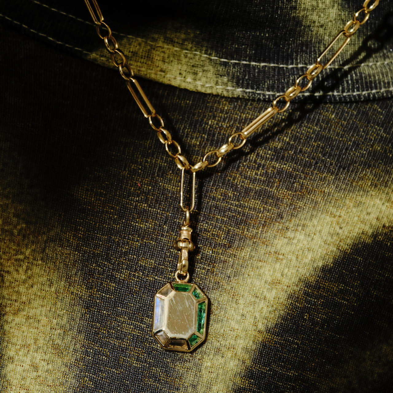 Green Tourmaline Octagon Charm Pendant, metier by tomfoolery