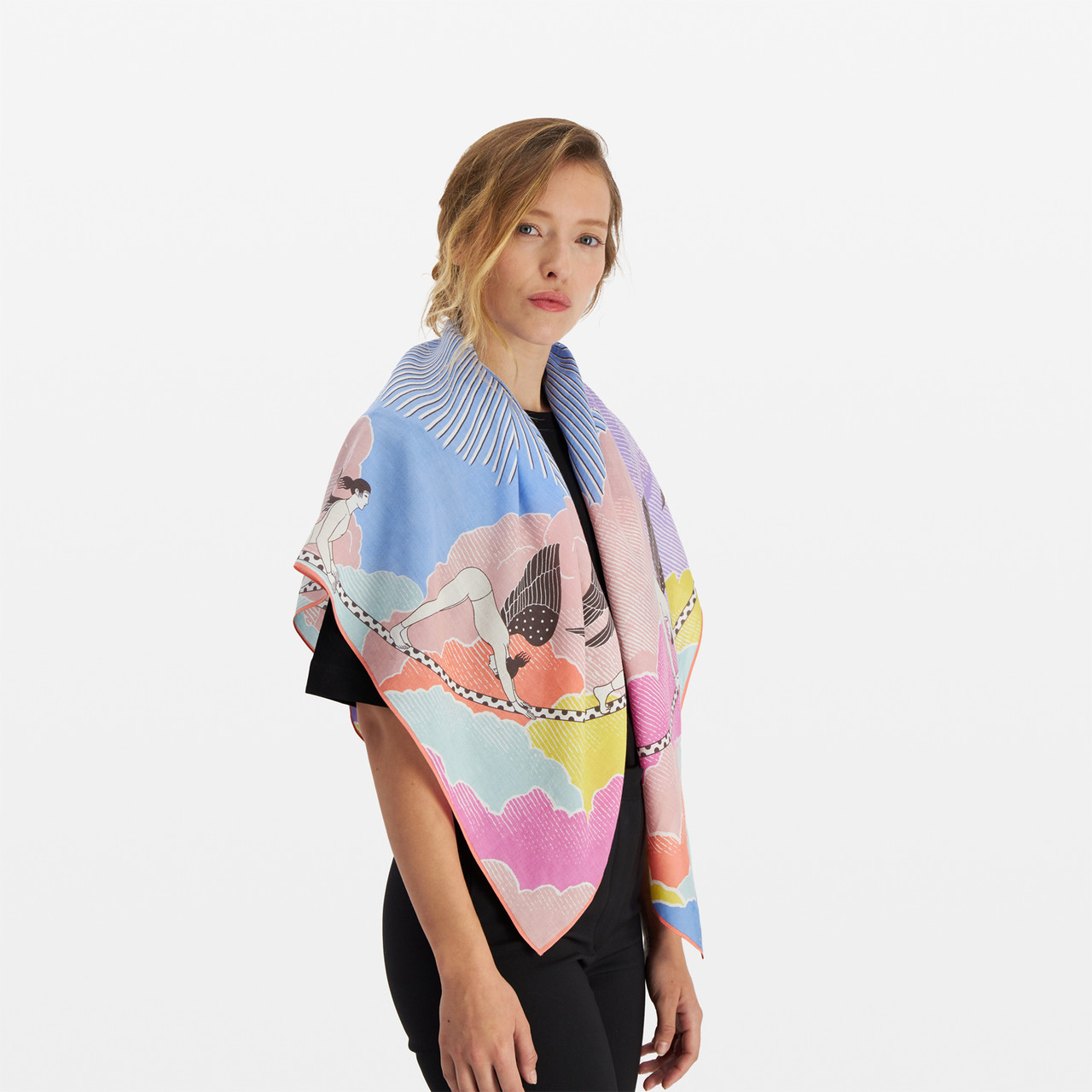 Square Yoga Silk & Cotton Scarf Multi, Inoui Editions, tomfoolery