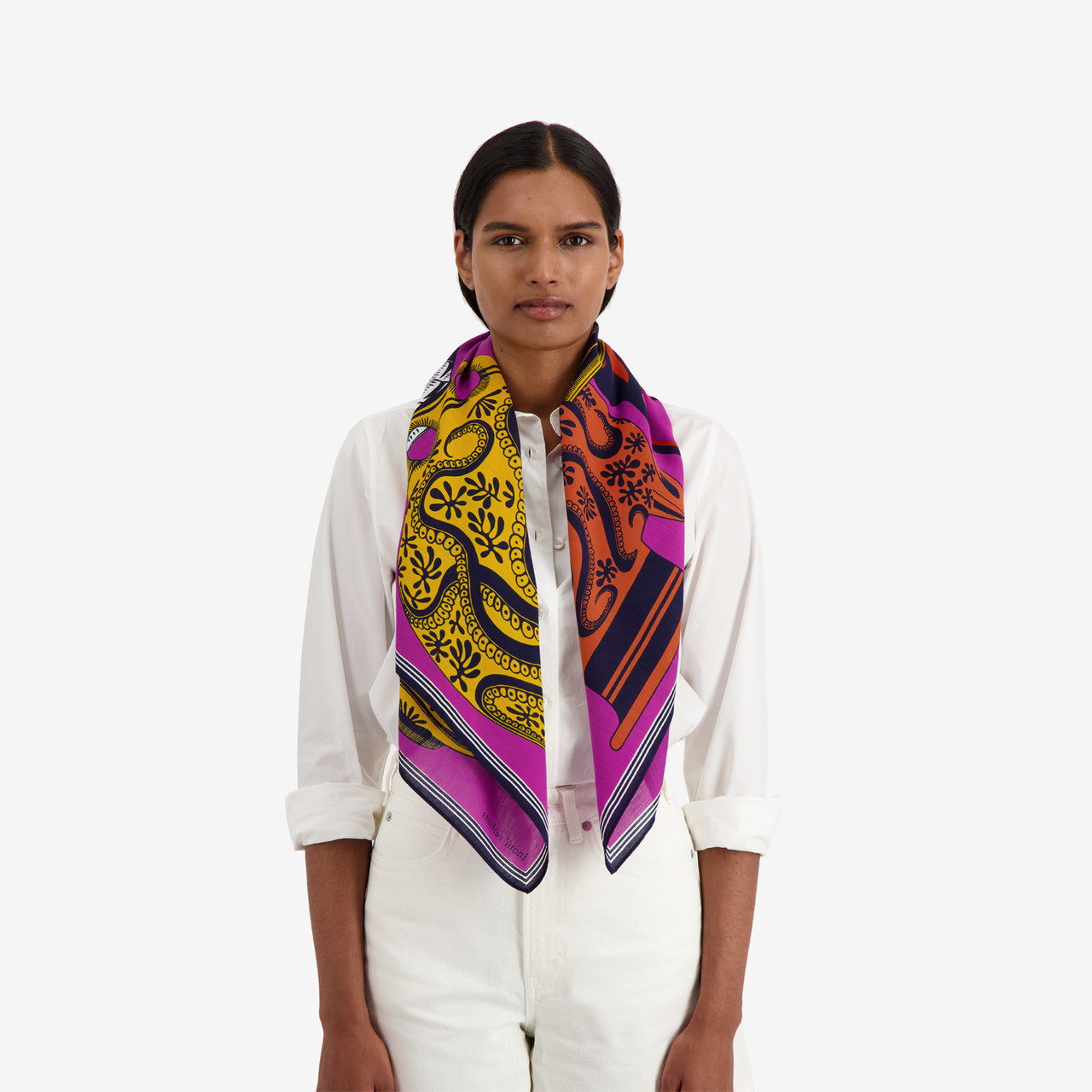 Square Mykonos Silk & Cotton Scarf, Inoui Editions, tomfoolery