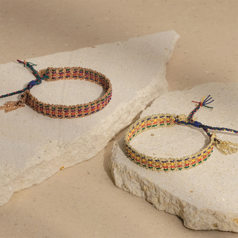 N° 364 Gold Multi "Jaipur" Woven Silk Bracelet, Marie Laure Chamorel, tomfoolery